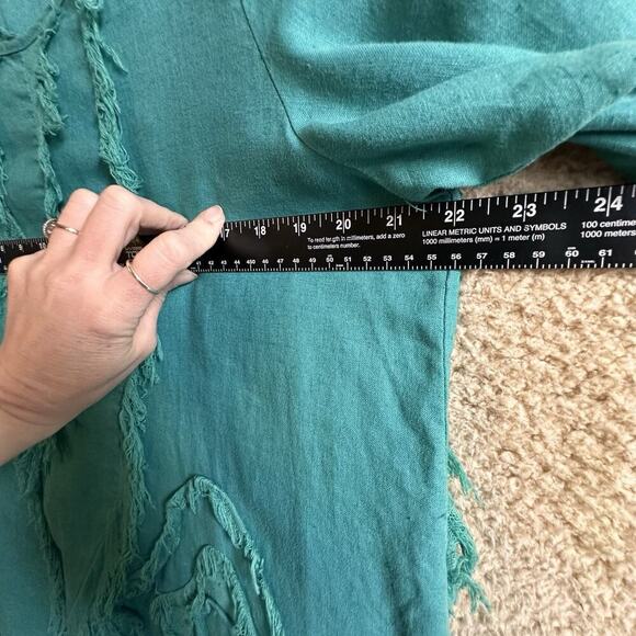 Pecock Ways Artisan 100% Linen Teal Lagenlook Tunic Top Dress Sz L Art To Wear - Picture 13 of 16